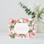 Carte Postale Mariage de cadre or rose Roses | Choix de repas RS (Debout devant)