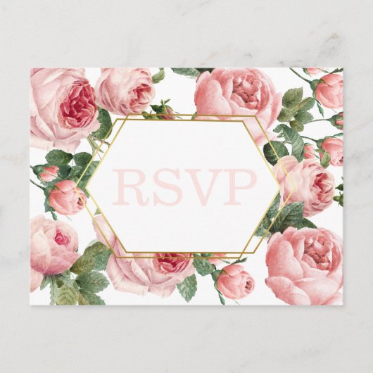 Carte Postale Mariage de cadre or rose Roses | Choix de repas RS (Devant)