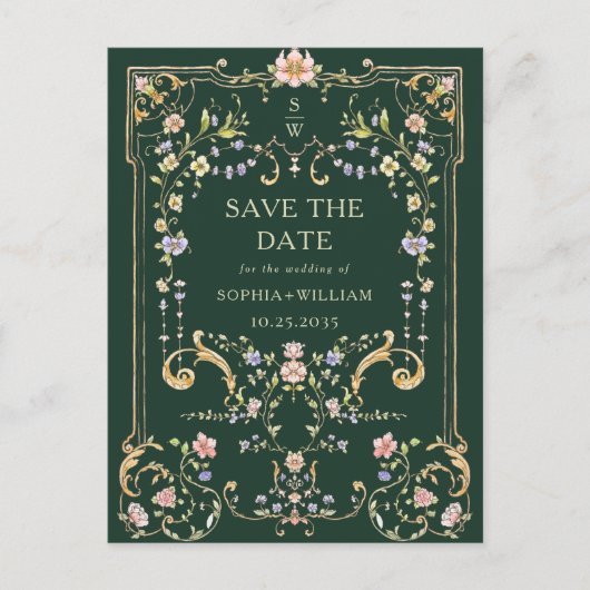 Carte Postale Mariage de cadre orné victorien Enregistrer la dat (Devant)