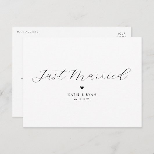 Carte Postale mariage de calligraphie élégant faire-part (Devant / Derrière)