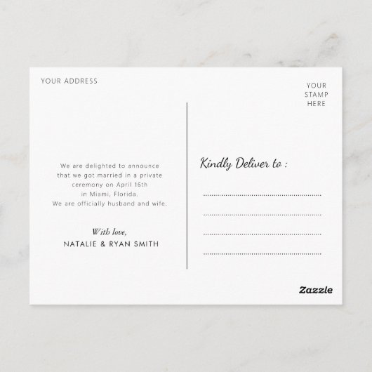 Carte Postale mariage de calligraphie élégant faire-part (Dos)