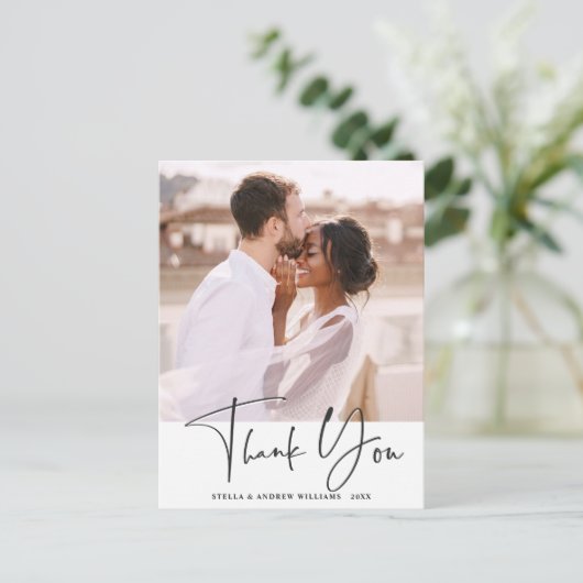 Carte Postale Mariage de calligraphie élégant Photo Merci (Debout devant)