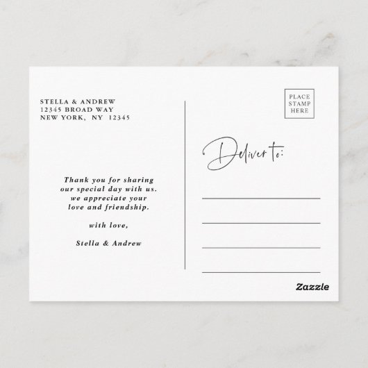 Carte Postale Mariage de calligraphie élégant Photo Merci (Dos)