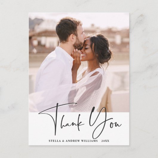 Carte Postale Mariage de calligraphie élégant Photo Merci (Devant)