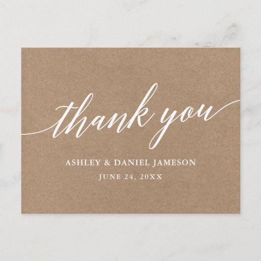 Carte postale Mariage de calligraphie Kraft Merci (Devant)