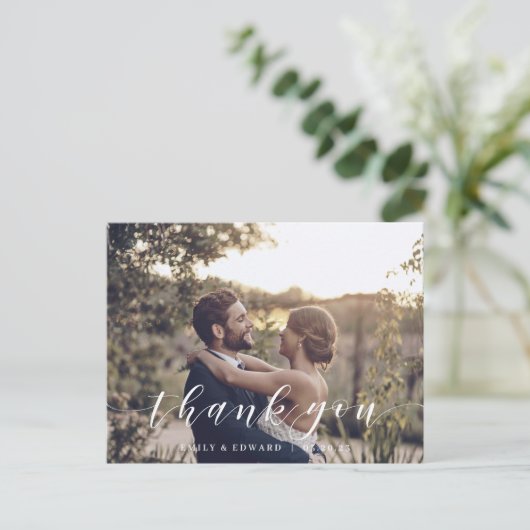 Carte Postale Mariage de calligraphie moderne Merci photo (Debout devant)