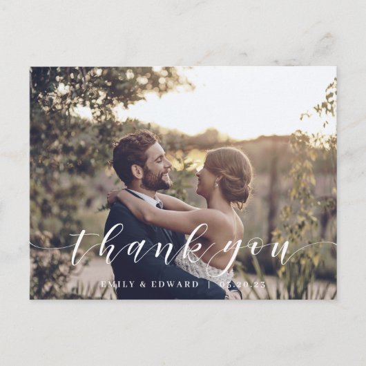 Carte Postale Mariage de calligraphie moderne Merci photo (Devant)