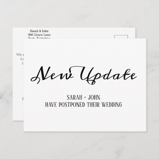 Carte Postale Mariage de calligraphie simple mise à jour reporté (Devant / Derrière)