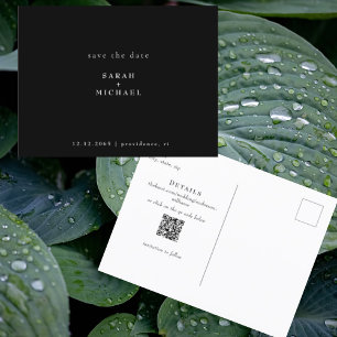 Carte Postale Mariage de code QR simple B/W Enregistrer la date