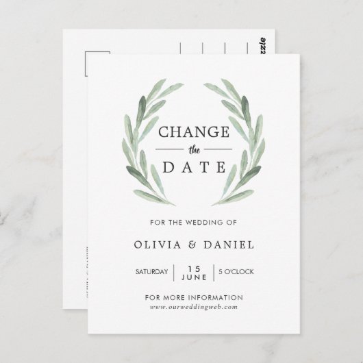 Carte Postale Mariage de couronnes d'olivier Modifier la date (Devant / Derrière)