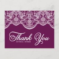 Carte postale Mariage de dentelle violet Brocade