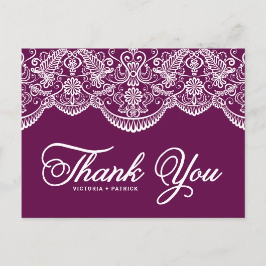 Carte postale Mariage de dentelle violet Brocade (Devant)