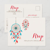 Carte Postale Mariage de Dreamcatcher en plumes de la tribu Boho (Devant / Derrière)