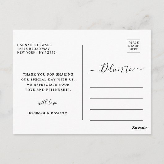 Carte Postale Mariage de feuillage tropical Photo Merci noir (Dos)