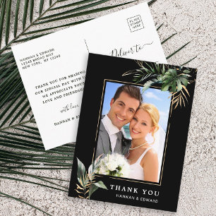 Carte Postale Mariage de feuillage tropical Photo Merci noir