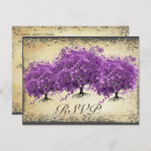 Carte Postale Mariage de feuille d'arbre de coeur violet radiant (Devant / Derrière)