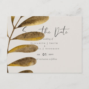 Carte Postale Mariage de Feuilles de bronze Enregistrer la date
