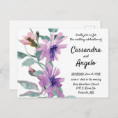 Carte Postale Mariage de fleurs d'aquarelle violette (Devant / Derrière)