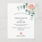 Carte Postale mariage de fleurs d'or rose eucalyptus vert (Devant)