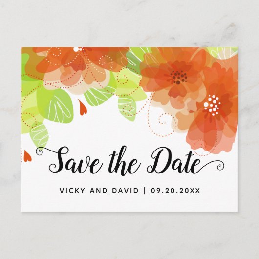 Carte Postale Mariage de fleurs éthérées orange Enregistrer la d (Devant)