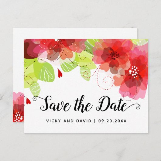 Carte Postale Mariage de fleurs éthérées rouges Enregistrer la d (Devant / Derrière)