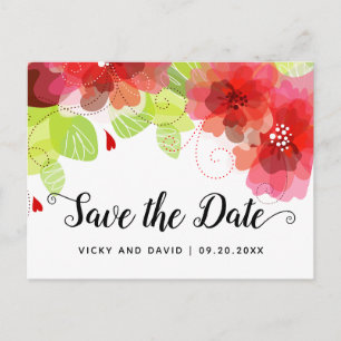 Carte Postale Mariage de fleurs éthérées rouges Enregistrer la d