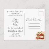 Carte Postale Mariage de fraises d'aquarelle Enregistrer la date (Dos)