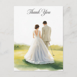 Carte Postale Mariage de golf avec mariée et marié avec texte
