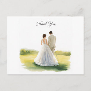 Carte Postale Mariage de golf avec mariée et marié avec texte
