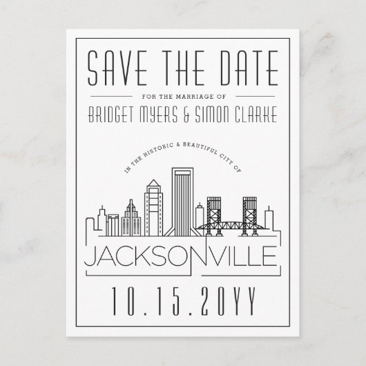 Carte Postale Mariage de Jacksonville | Skyline Enregistrer la d (Devant)