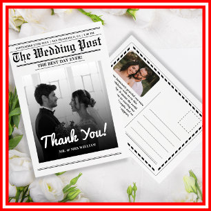 Carte Postale Mariage de journal unique moderne élégant Merci