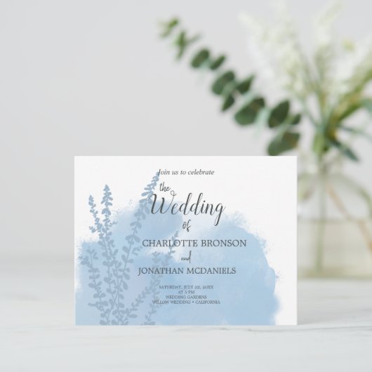 Carte Postale Mariage de lavage bleu céleste à l'aquarelle botan (Debout devant)