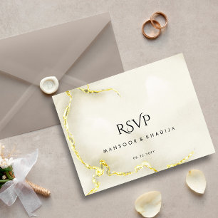 Carte Postale Mariage de luxe en marbre d'or Foil Texture RSVP