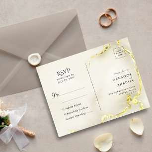 Carte Postale Mariage de luxe en marbre d'or Foil Texture RSVP