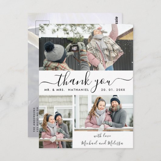 Carte Postale Mariage de Merci Collage de photos de script simpl (Devant / Derrière)