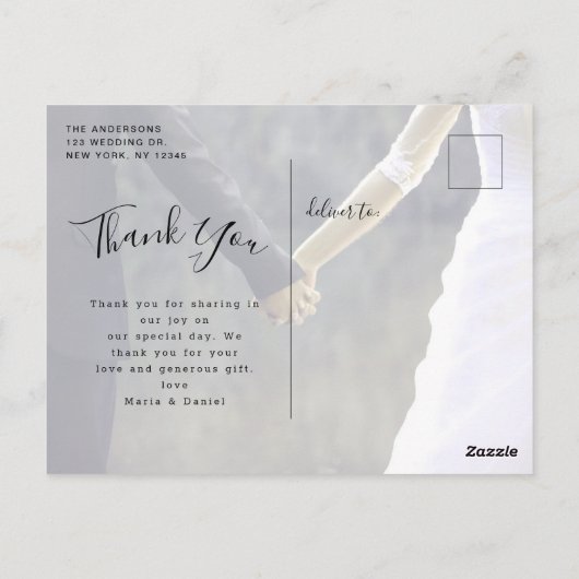 Carte Postale Mariage de Merci Collage de photos de script simpl (Dos)