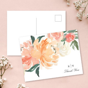 Carte Postale Mariage de Merci de Monogramme Floral Peach