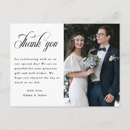 Carte Postale Mariage de Merci de photo de script élégant modern (Devant)