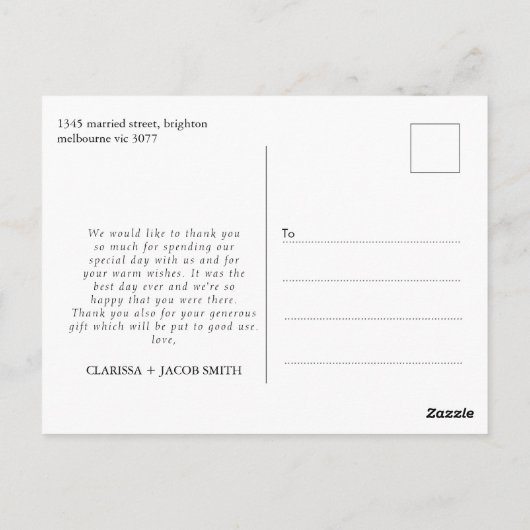 Carte postale Mariage de Merci de script moderne n (Dos)