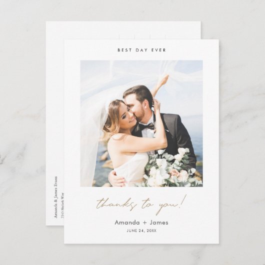 Carte Postale Mariage de Merci photo Gold Script (Devant / Derrière)