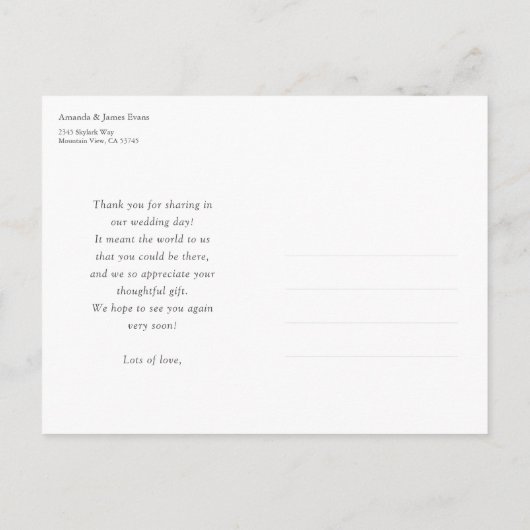 Carte Postale Mariage de Merci photo Gold Script (Dos)