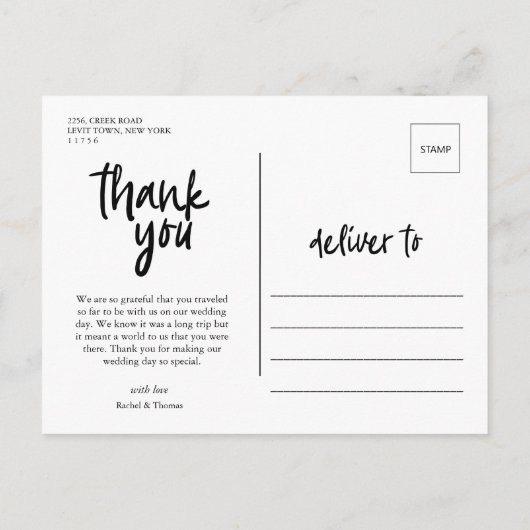 Carte postale Mariage de Merci photo Modern Script (Dos)