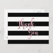 Carte Postale mariage de Merci rose en or noir rayé (Devant / Derrière)