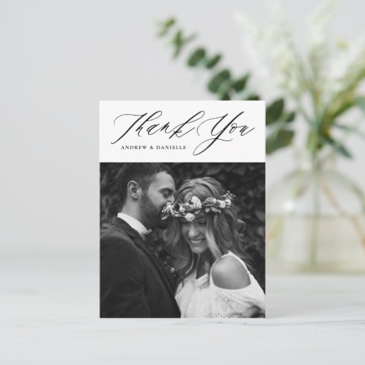 Carte Postale Mariage de Merci vertical de script élégant noir (Debout devant)