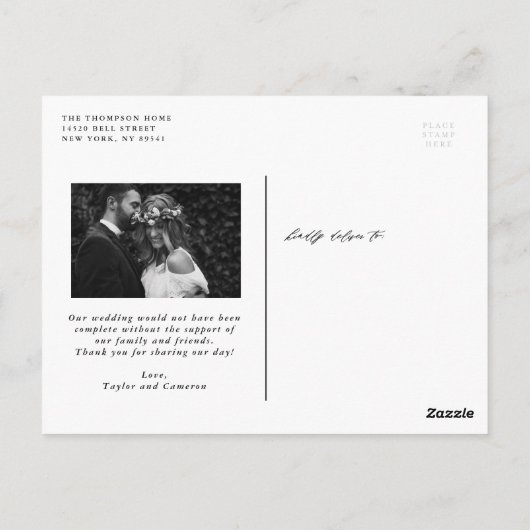 Carte Postale Mariage de Merci vertical de script élégant noir (Dos)