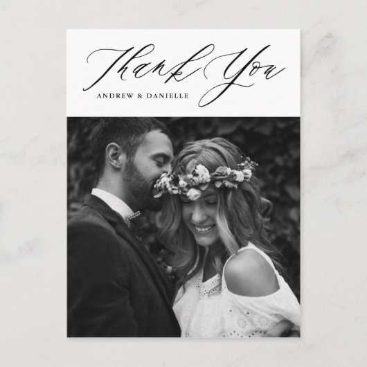 Carte Postale Mariage de Merci vertical de script élégant noir (Devant)