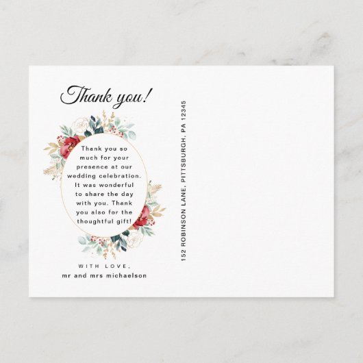 Carte Postale Mariage de message de Merci noir chic (Dos)