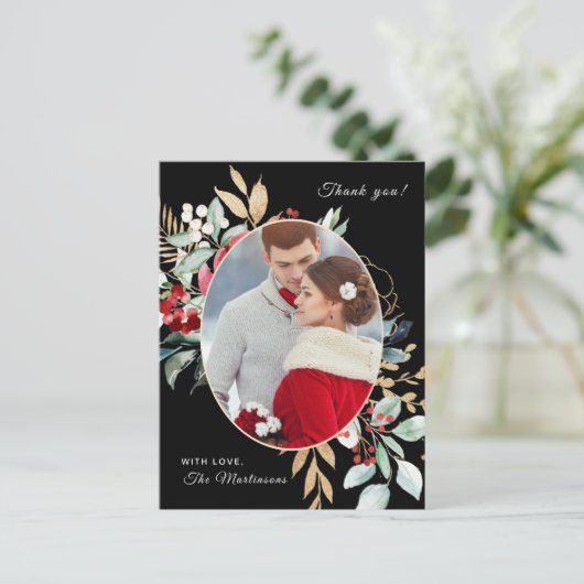 Carte Postale Mariage de message de Merci noir chic (Debout devant)