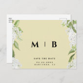Carte Postale Mariage de monogramme jaune floral blanc Date de s (Devant / Derrière)