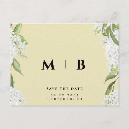 Carte Postale Mariage de monogramme jaune floral blanc Date de s (Devant)